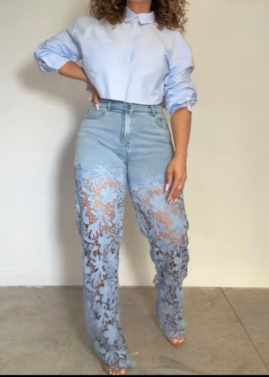 Muse Pants + Blue Cropped Blouse
