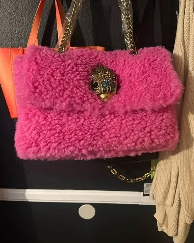 Pink lamb wool oversized leather bag